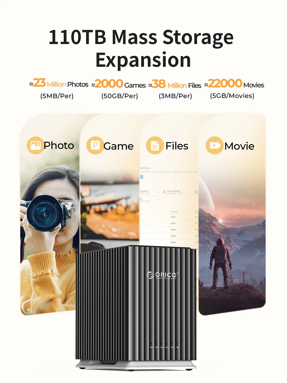 ORICO 듀얼 베이 2.5/3.5인치 HDD 도킹 스테이션 타입-C(3.5인치 2.5인치 HDD SSD 디스크용) 전원 공급 무소음 디자인 강력한 열 방출