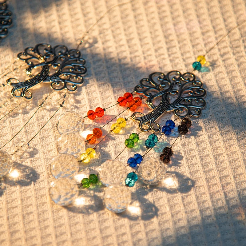 Sun Catchers Window Ornament Crystal Pendant Crystal Sun Catchers Prisms Window Wind Chime Hanging Pendant Decoration Tree of Life Shape Home Garden Decor