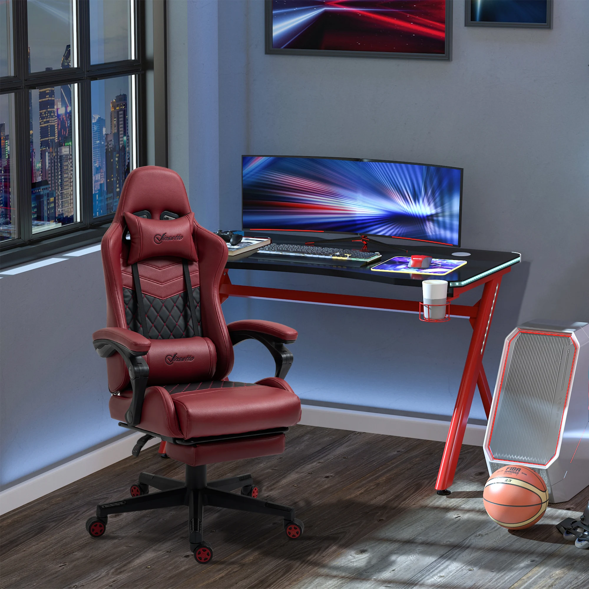 Adjustable High Back Gaming Chair Racing Office Recliner W/ Footrest, Pillow 2
