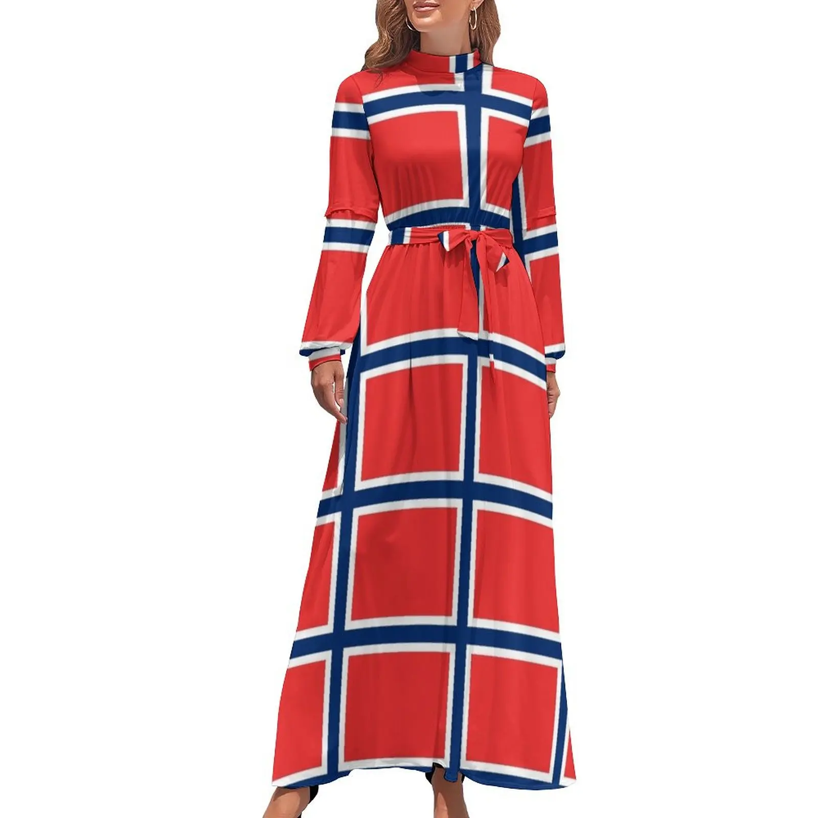 thumbnail image 1 of Vestido largo con bandera noruega, elegante vestido de fiesta para mujer 2024, vestido de verano para mujer 2024, vestido de fiesta de manga larga, 1 of 5
