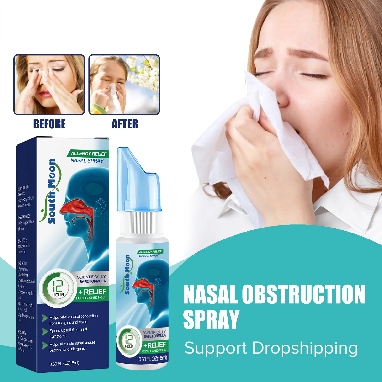 

Sinusitis Nasal Spray Treatment Allergic Rhinitis Cleaning Congestion Anti Itch Relief Sneezing Nose Obstruction Treatment Spray