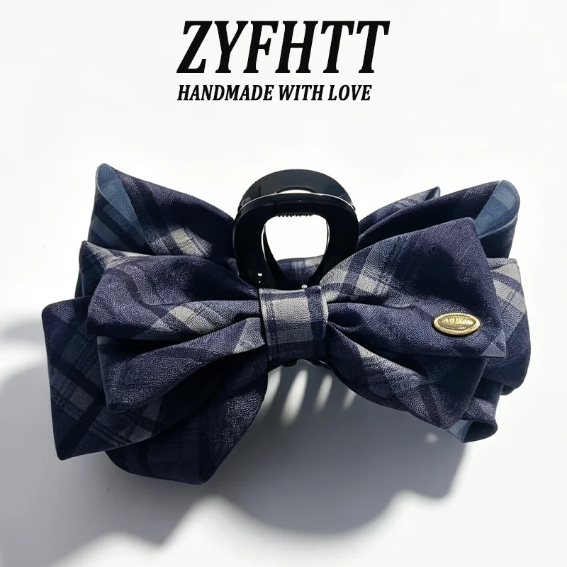 Elegant Plaid Double Layer Bow Hair Clip - Fashionable Hair Accessory