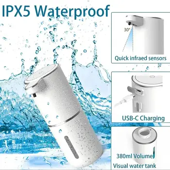 เครื่องจ่ายสบู่อัตโนมัติ Touchless เครื่องจ่ายสบู่โฟม 380ml USB ชาร์จไฟฟ้า 4 ระดับปรับเครื่องจ่ายสบู่โฟม 1