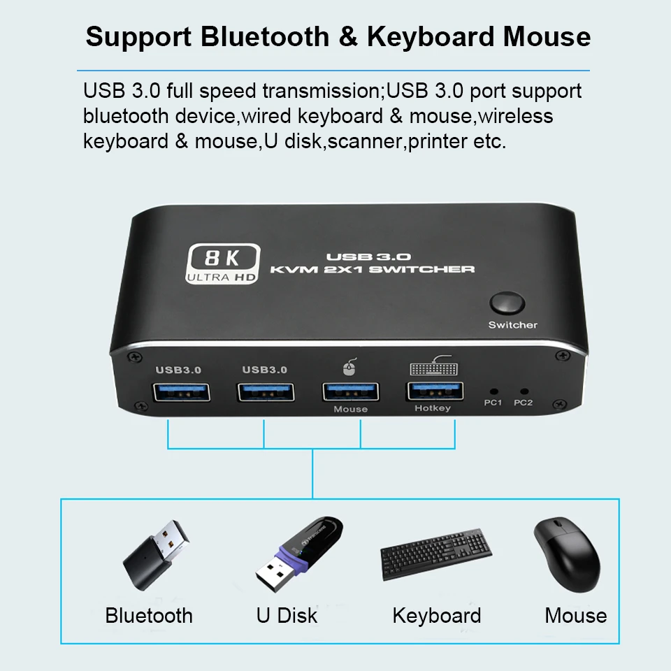 8k HDMI 2,1 kVM Switch Splitter 4k USB 3,0 kVM Switcher USB 2 in 1 Out 2x2 Switcher für Computer Monitor Tastatur Edid HDCP 2,3 – Detail 38