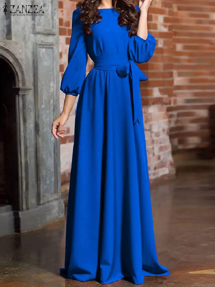 

Платье ZANZEA женское длинное с поясом, элегантное вечернее модное коктейльное платье с рукавами-фонариками, весна 3/4