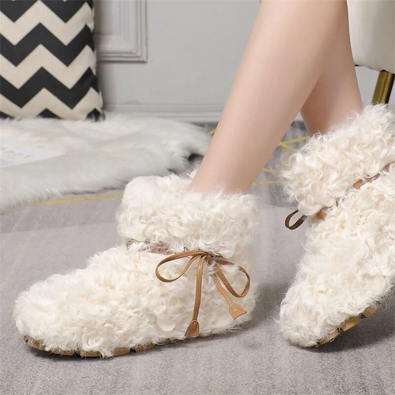 2023 Winter Women's Thick Sole Wool Boots Sheep Curly Wool Warm Snow Boots Luxury Gift for High Quality Women