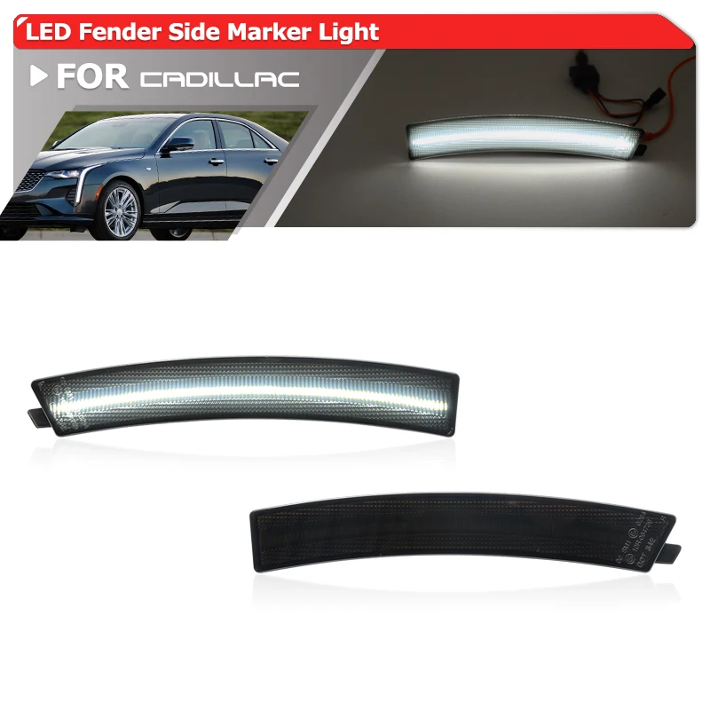 

Smoked Upgraded Replacement White/Amber LED Fender Flare Side Marker Light For Cadillac CT4 CT4-V 2020+ Auto Parking Reflectors