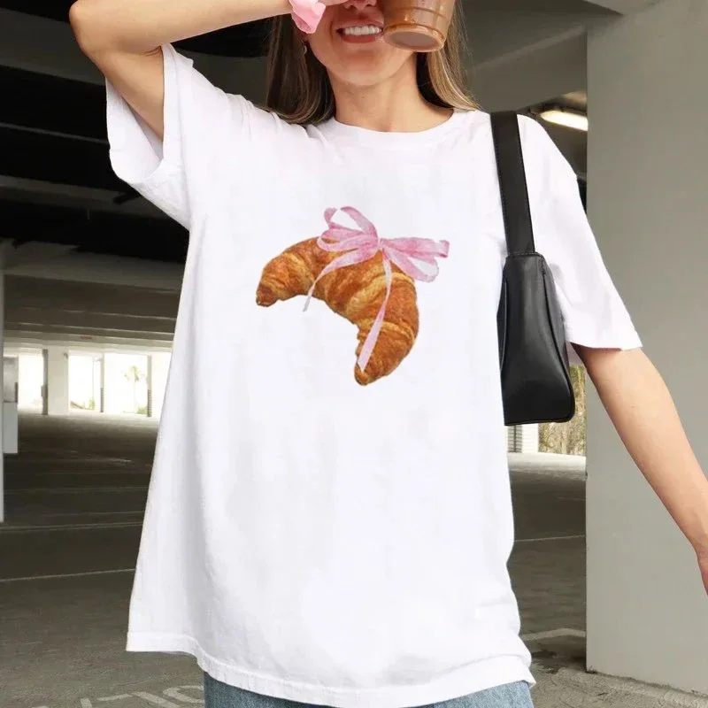 Fashion American Ins Personality Simple Printed T-shirt in Summer Y2K Pink Bread Cute Women's Style Clothing Half-sleeved Top 2