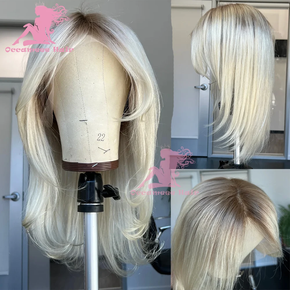 Bob Lace Frontal Wig Human Hair Brown ombre Ash Blonde Straight Brazilian Hair Preplucked Transparent Lace Wigs For white Women