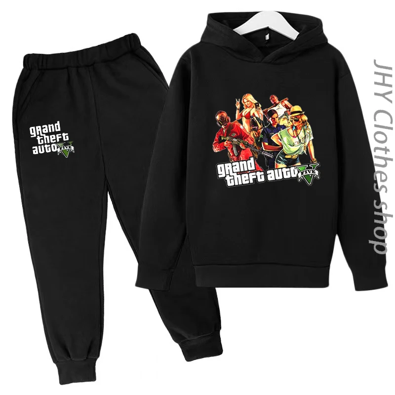 

Kids Fun Clothing Arcade Game GTA5 Printed Boys Girls Baby Hoodie + Trousers 2P Casual Coat Charming Stylish Sports Jogging Suit