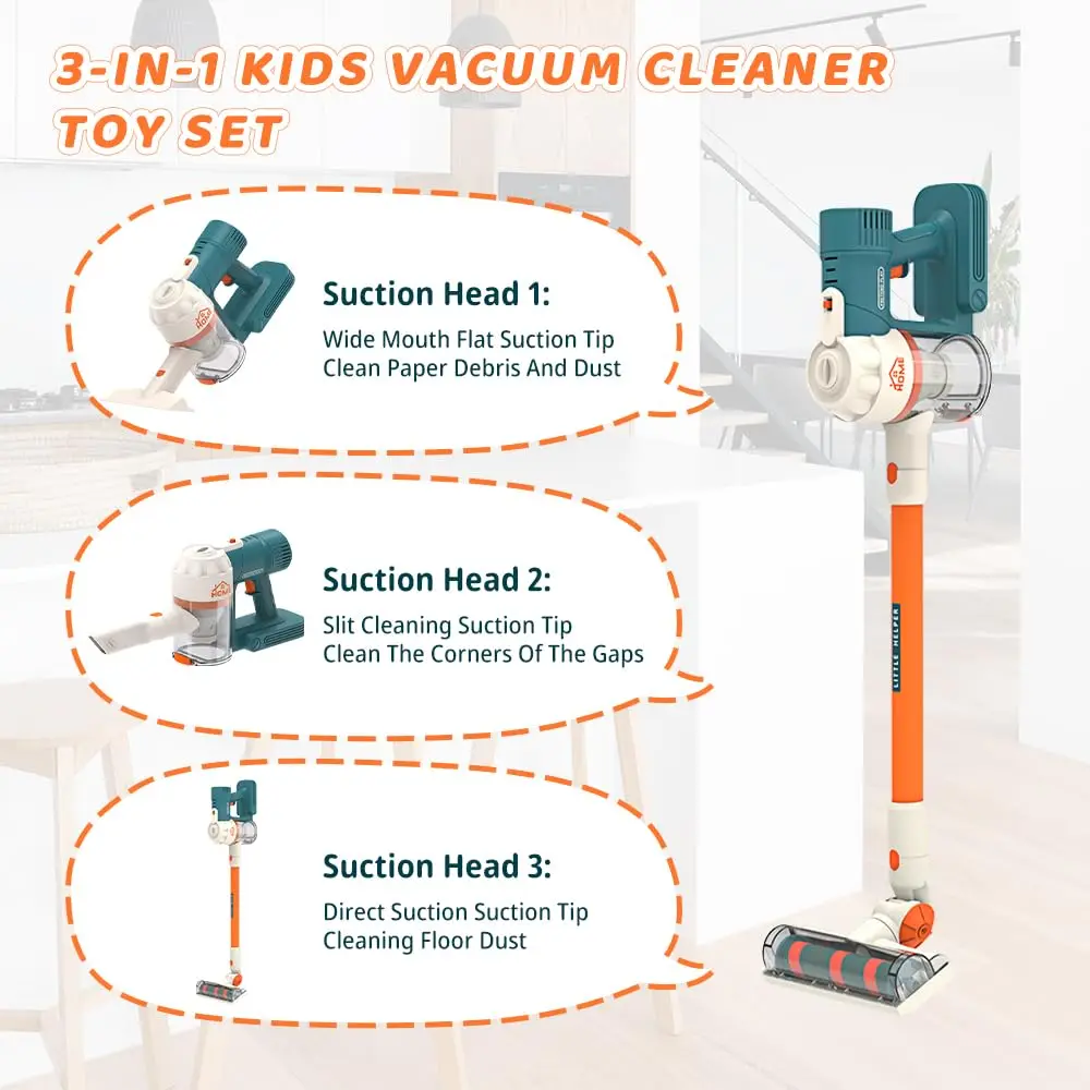 Simulation Vacuum Cleaner for Kid Toy Household Cleaning Dust Catcher Toy with Music Sound Light for Boy Girl Pretend Play Game