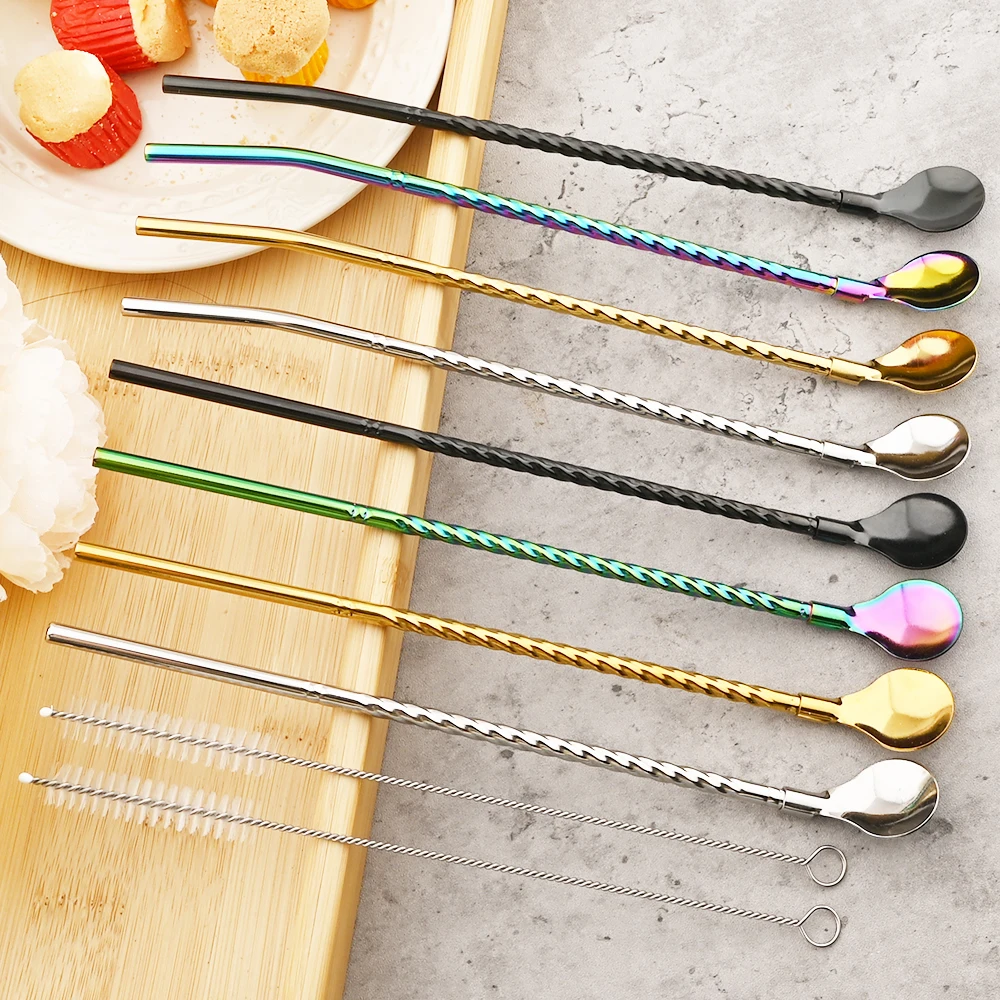 5pcs violet - Cuillère À Paille En Acier Inoxydable 18-10 Doré