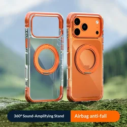 Premium Anti - Knock Airbag Phone Case with 360° Rotating Magnetic Bracket - iPhone 16 (Orange)