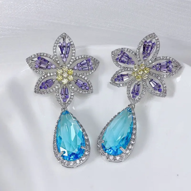 Bilincolor Fiore Viola E Orecchino Waterdrop Blu Per Donna