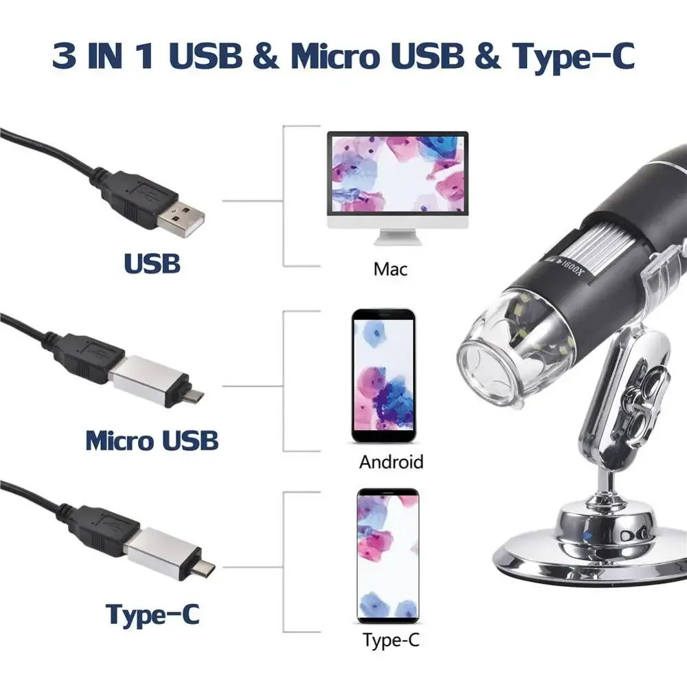 Mini 1600X USB Digital 8 LED Mikroskop Lupe Fach Endoskop HD Microscope Kamera