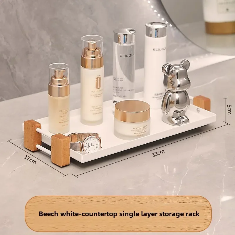 wood Cosmetic Holder and Storage Shelf for Vanity and Countertop Bathroom Counter Organizer With Coffee Station