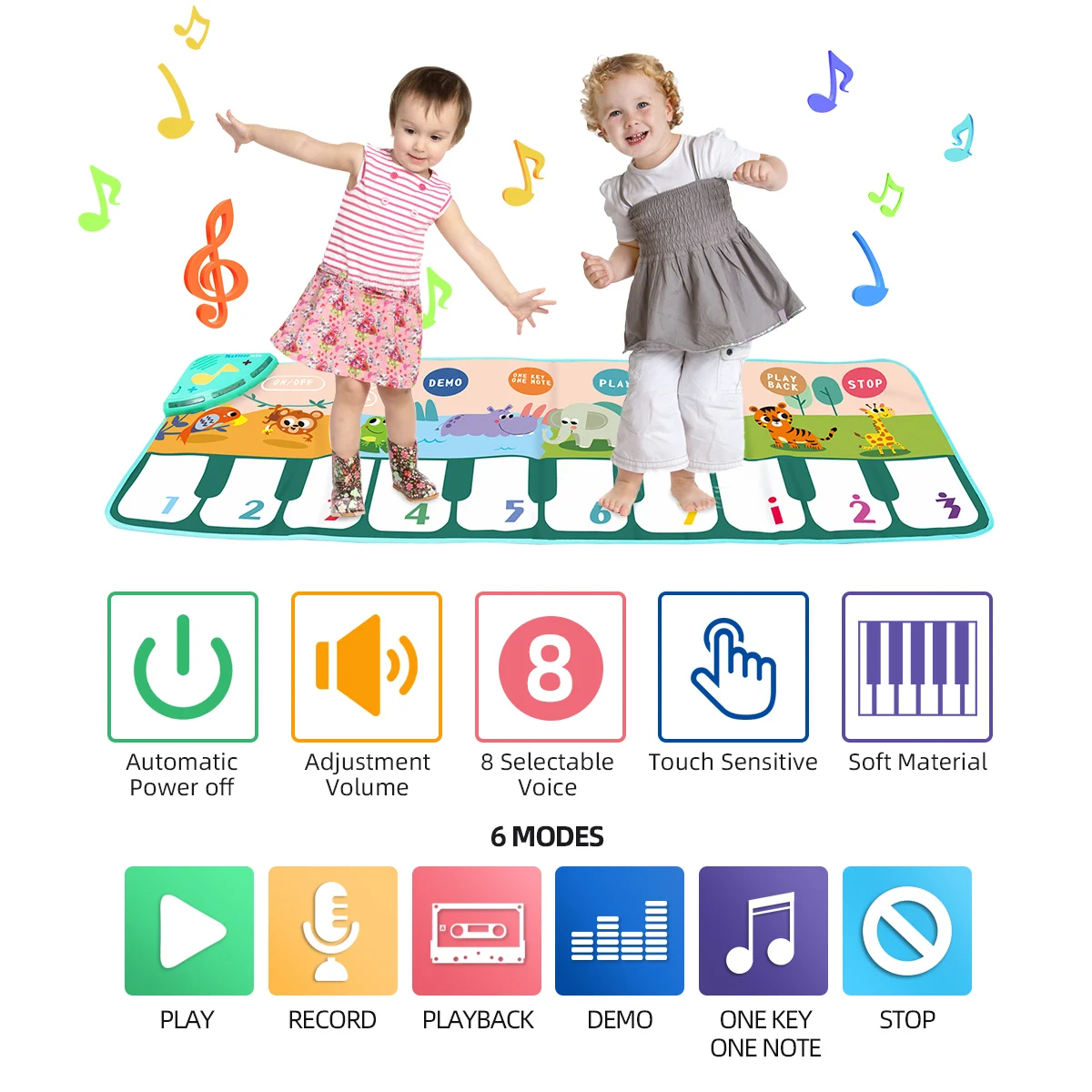 110x36cm Musical Piano Mat Floor Keyboard Dance Mat for Kids Toddlers with 8 Animal Sounds Baby Mat Study Educational Toys 5