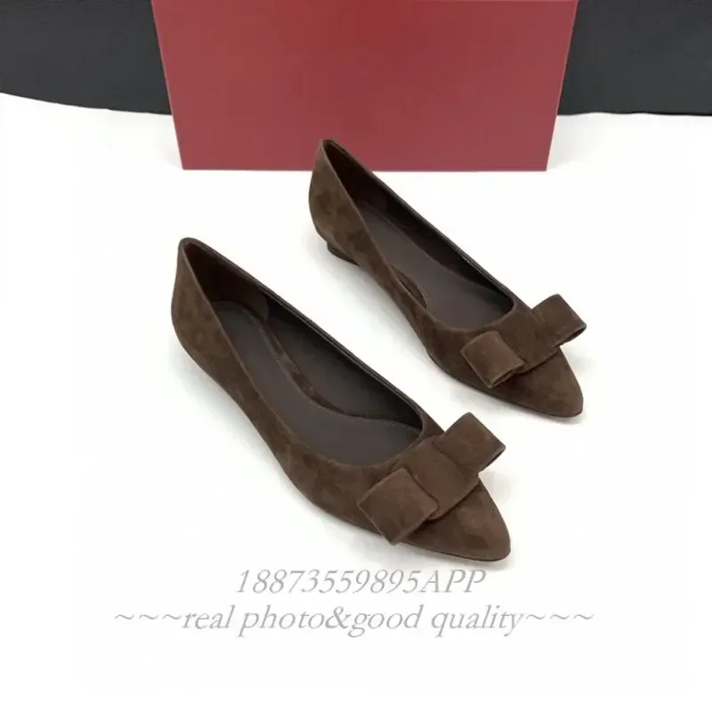 2025 new 100% genuine leather pointy butterfly knot flat Loafers Simple women's loafers elegant all season low heels 2