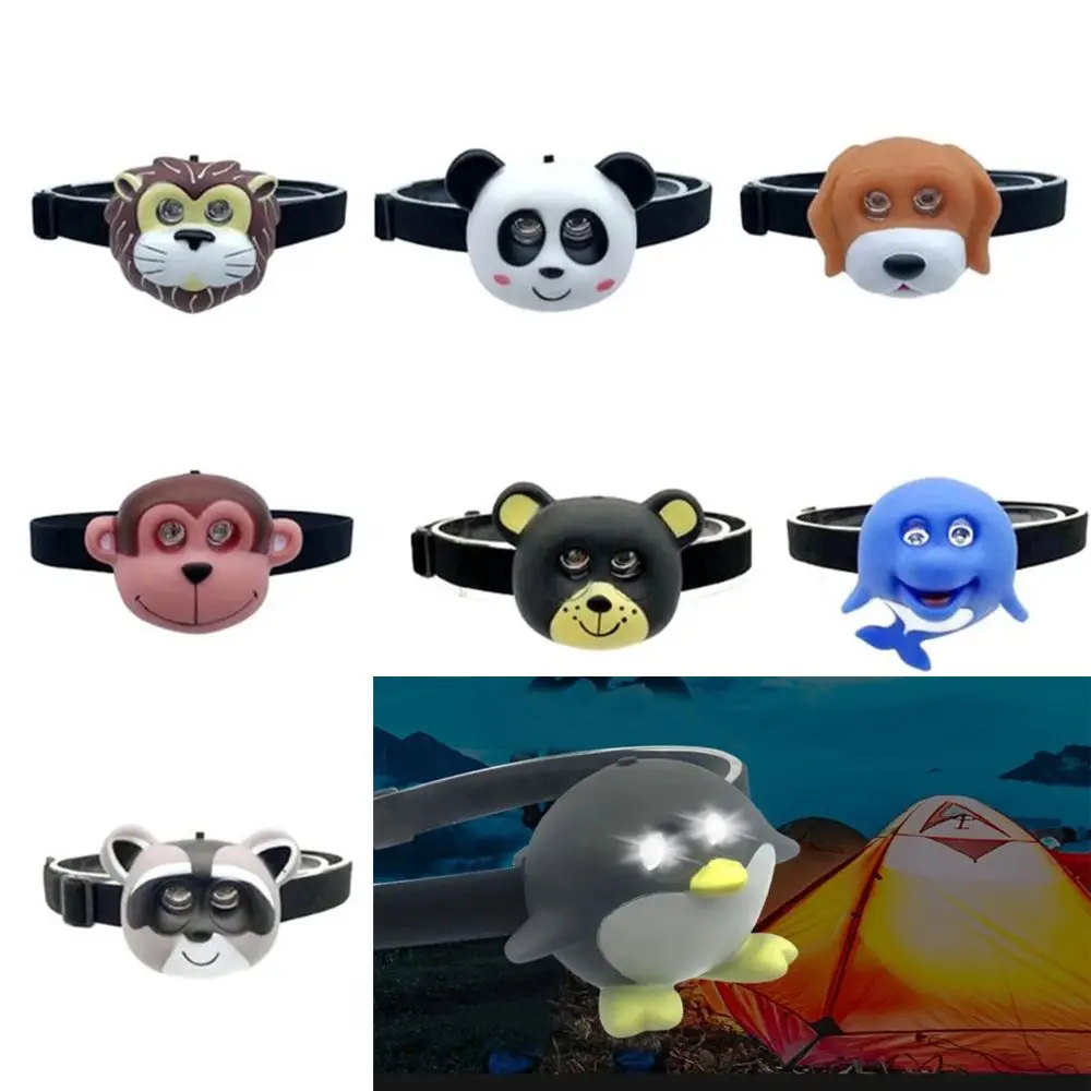 Head Lamp Led Headlight Headlights Running Riding Light with Headband Child's Headlight Kids Gift SOS Flashlight Cartoon Animal Headlamp