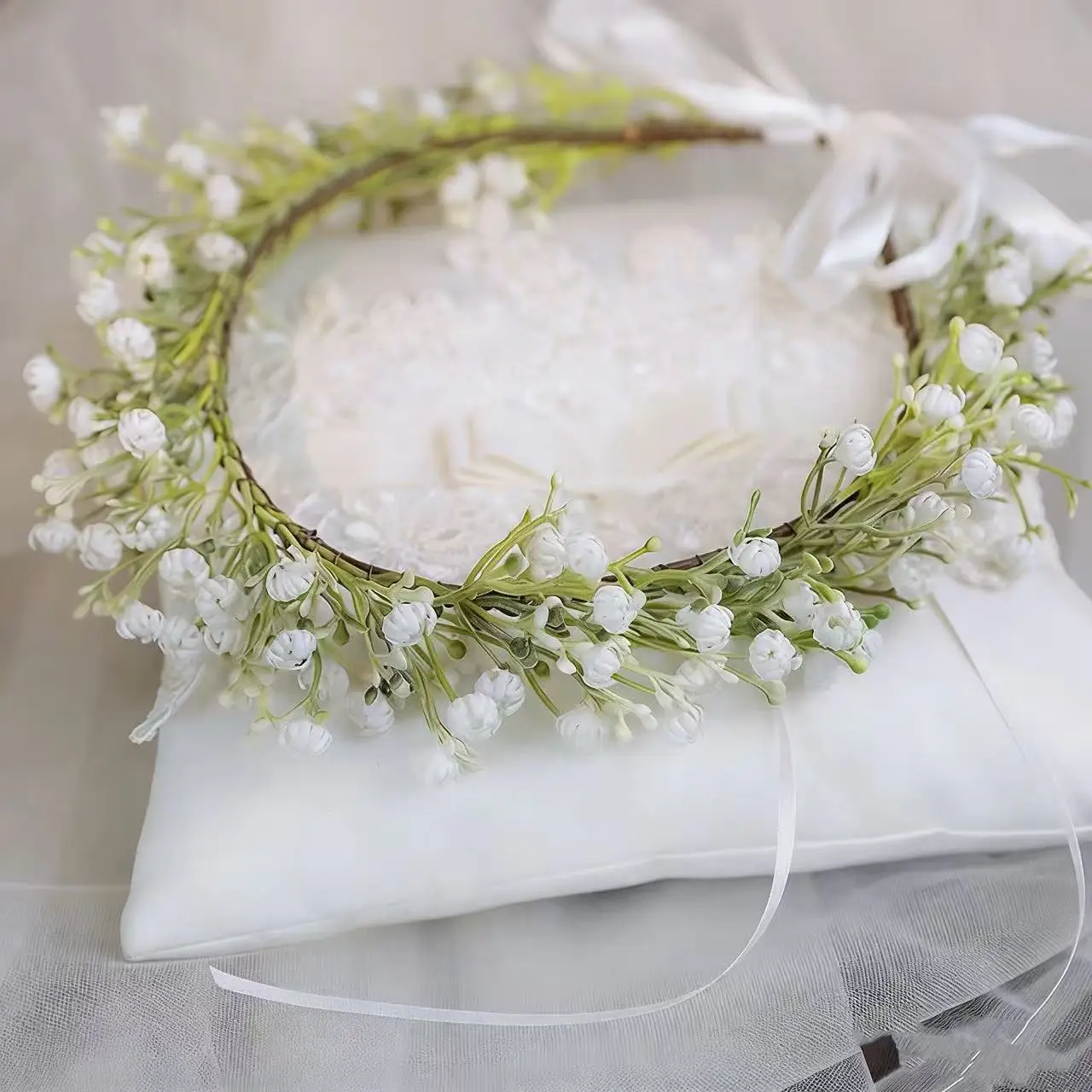 1Pcs 수제 인공 Gypsophila 화환 머리띠 숲 신부 웨딩 사진 촬영 화환 파티 축제 헤어 액세서리