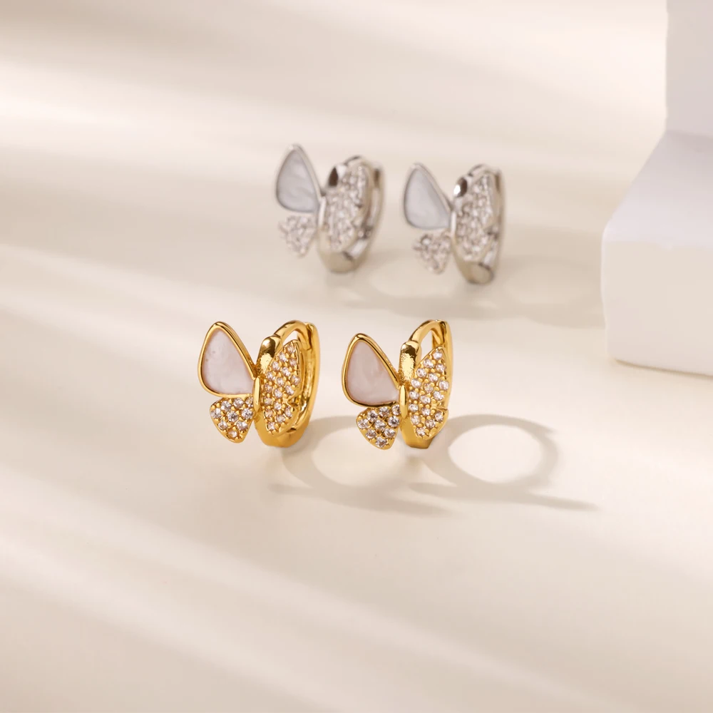 Luxury Butterfly Zircon Earrings Cubic Zirconia Stainless Steel Waterproof