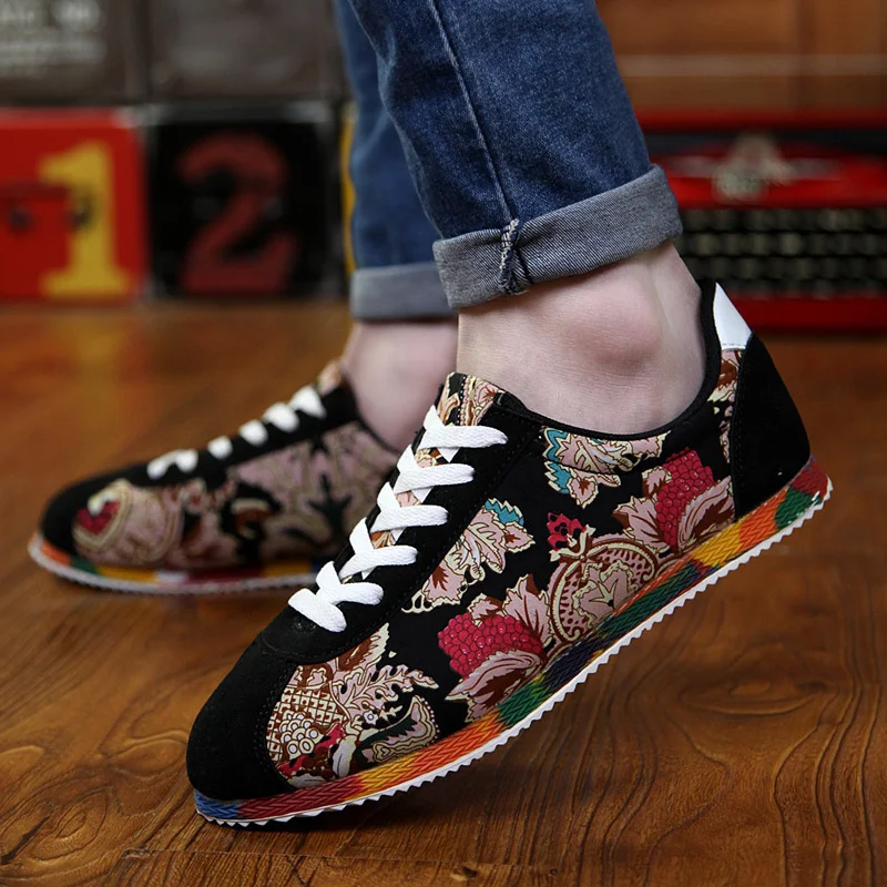 Classic Printing Men Canvas Shoes Comfortable Low Cut Men's Vulcanize Shoes Lace-Up Casual Flat Shoes for Men espadrilles hommes 4