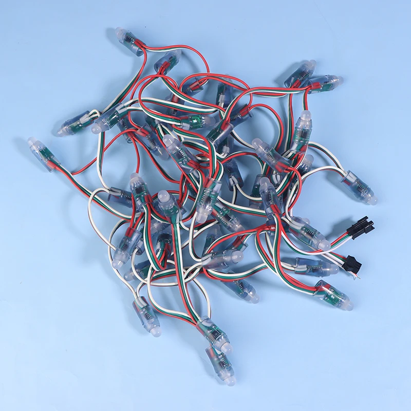 50Pcs DC5V WS2811 Full Color LED Pixel Light Module 12MM 14CM Wires IP68 Waterproof RGB Digital Led Strings For Festival Decor