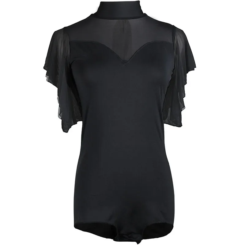 Modern Dance Gauze Princess Butterfly Long-sleeved Black Cha-cha Top New Latin Dance Adult Women's Practice Body Suit