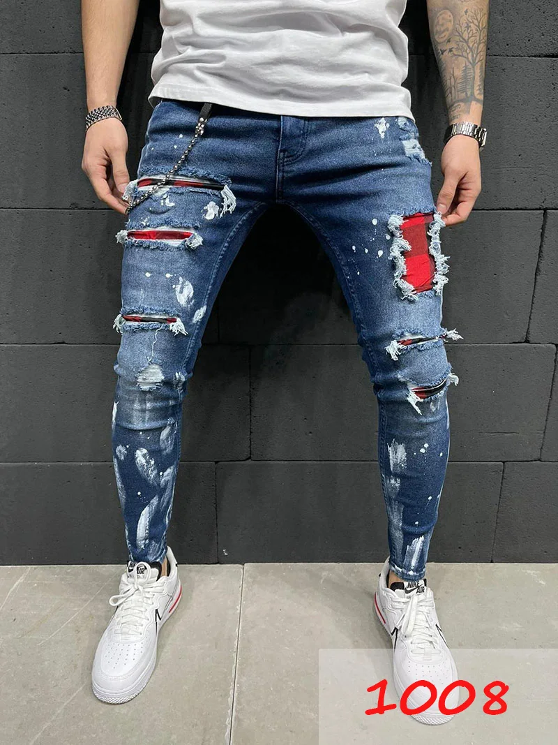 Mens Skinny jeans Fashional Casual Slim Biker Denim Pants Knee Hole hiphop Ripped Washed Distressed