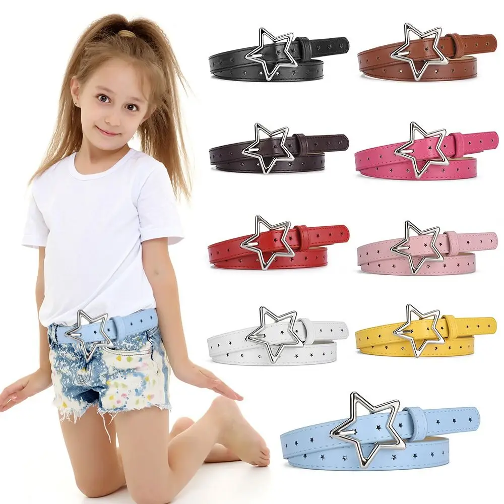 Mädchen Jungen Fünfzackigen Stern PU Schnalle Gürtel Bund Einstellbare Metall Snap Leder Gürtel Taille Gürtel Taille Strap Dünnen Gürtel