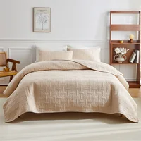 3pcs set, Quilted Cotton Bedspread, solid color ultrasonic quilted bedsheet, lightweight quilted king queen size bed cover 1