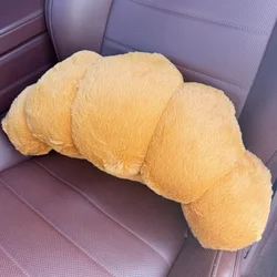 Plush Croissant Car Neck Pillow & Seat Belt Cover Set - Adorable Car Interior Accessories (45x20cm)