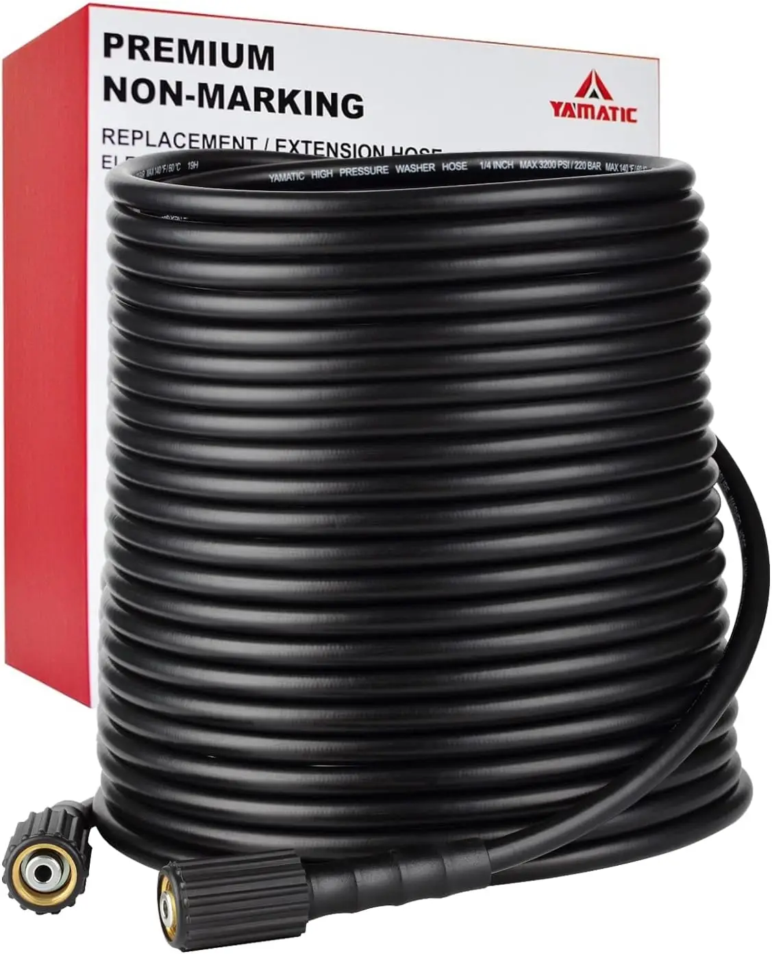 

YAMATIC Pressure Washer Hose 100FT 1/4" Kink Free M22 Brass Fitting Power Washer Hose Replacement High PressureWashers, 3200 PSI