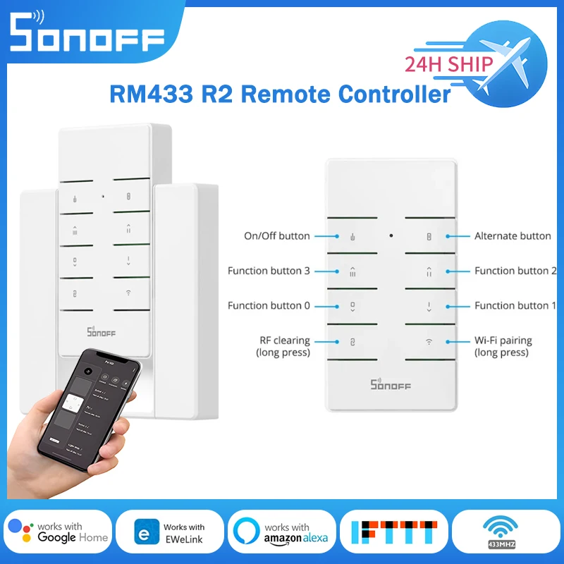Sonoff Rm433 r2 Controle Remoto rf Controlador Remoto Teclas Funciona com Sonoff Rfr2 Rfr3 Slampherr2 Ifan03 Ifan04 433 Ponte rf