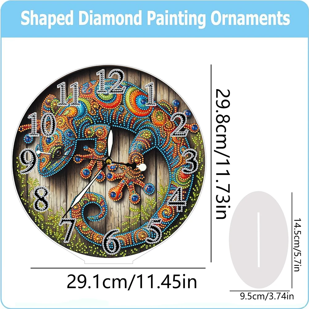 Lizard 2D Flat Acrylic DIY Diamond Painting Clock Kit 5D Diamond Art Clock