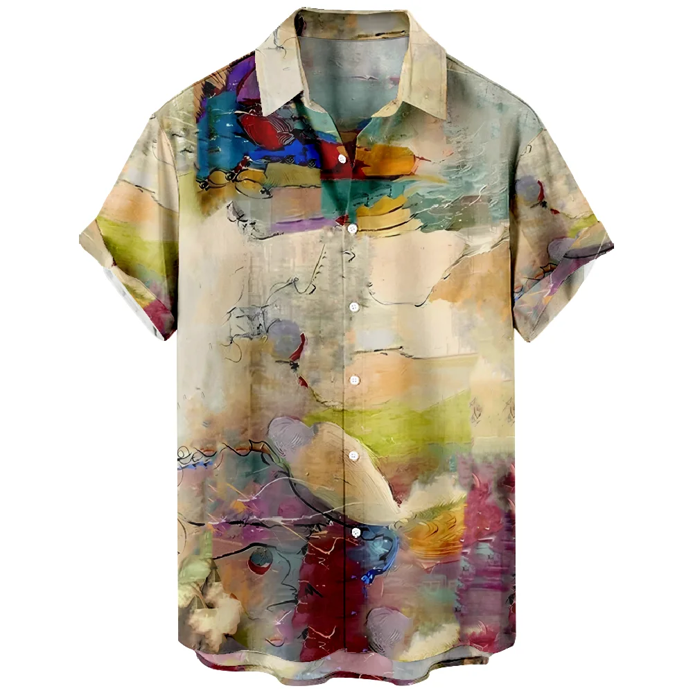 

Fashion Printed Men Shirts with Short Sleeve Button Up for Men for Party, Size M-2XL