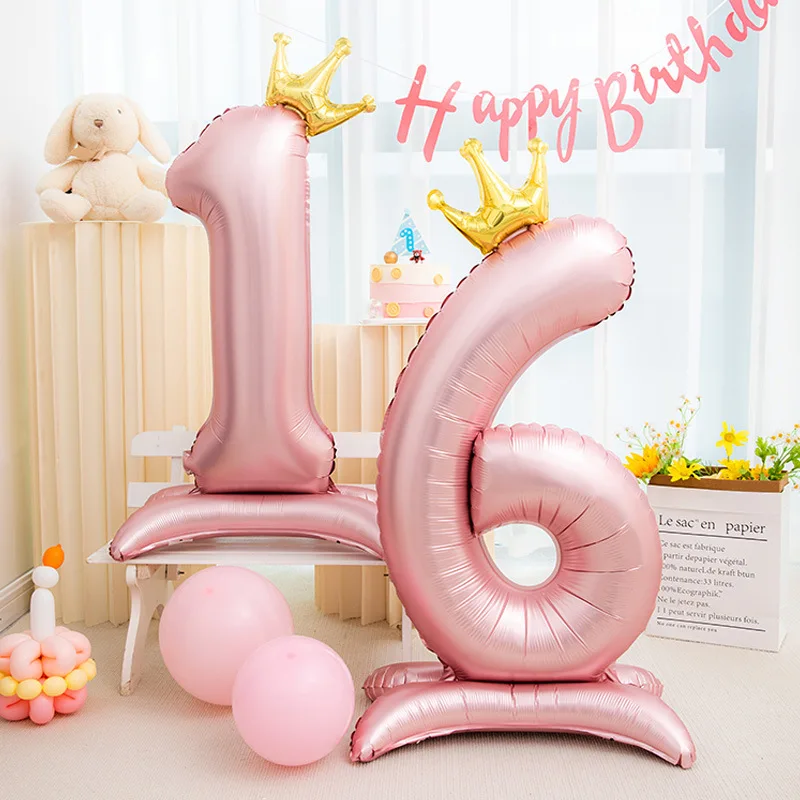 1pc 42 zoll Crown Decor Rosa/Azure Aluminium Folie Anzahl Ballon Für Geburtstag Party Dekoration Lieferungen Mädchen und jungen Feier