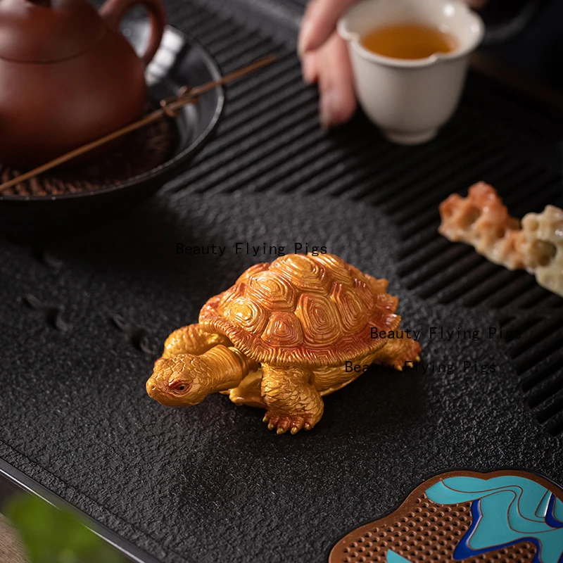 Resin Creative Color Changing Turtle Tea Pet Ornament Animal Friendly Tea Tray Desktop Decoration Accessories