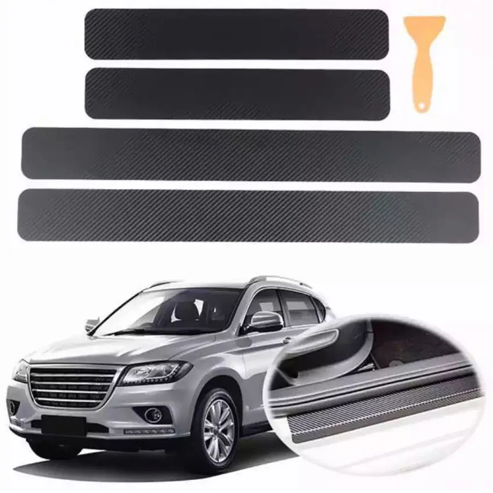 

4x Car Anti-scratch Sticker 60x6.8x2cm Carbon Fiber Texture Door Sill Anti-scratch Cover Scuff Covers For Rear Sills