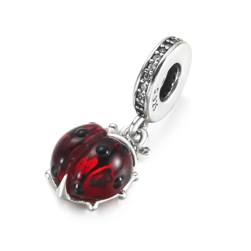 

Red Ladybird Dangle Charm Fit Women Bracelet Bangle DIY Jewelry Authentic S925 Sterling Silver Bead Girl Lady Birthday Gift