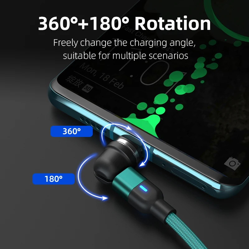 Universal 540° Rotating Magnetic USB Type C Charging & Data Sync Cable - 2.4A