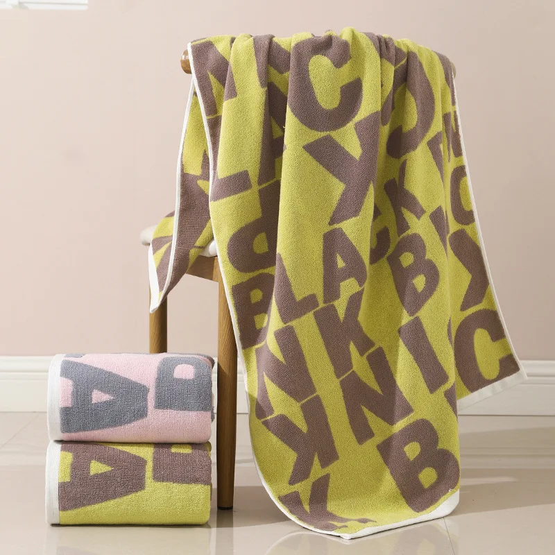 

New Letter Pattern Soft Cotton Large Bath Beach Towel Bathroom Absorbent Bath Towel 70*140cm Home