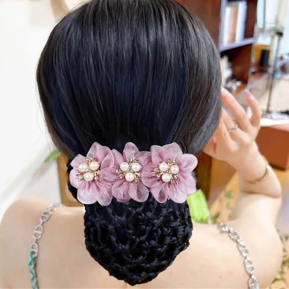 Korean Style Flower Snood Spring Clip Bun Snood Hairgrips Cover Net Lace Hair Net Ponytail Clip Hair Clip Pearls Crochet Bun Net