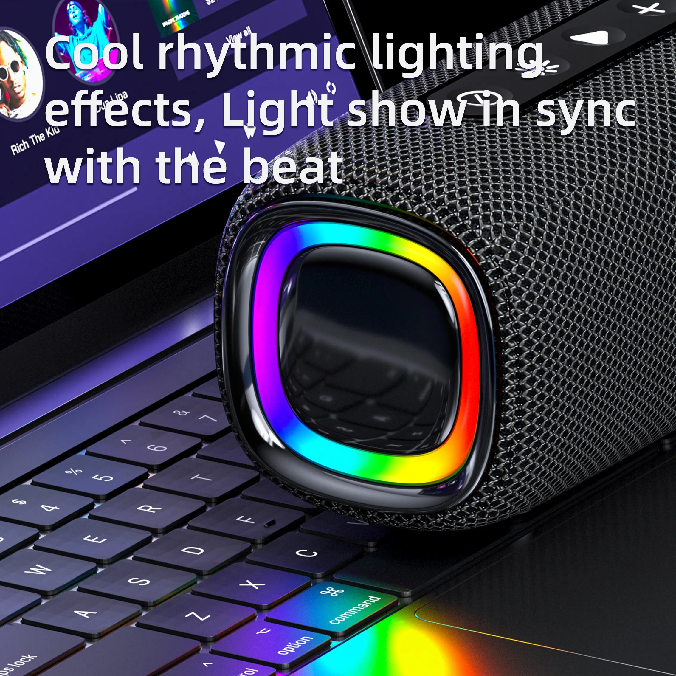 록 미아 20W 무선 스피커 EBS-608 강력한베이스 RGB 라이트 블루투스 5.3 긴 재생 시간 Hifi Boombox
