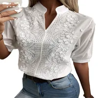 2026 Summer Women's Elegant Short Sleeve White Blouse - Vintage Cotton Crochet Hollow Out Embroidery Tops Fashion - Image 5