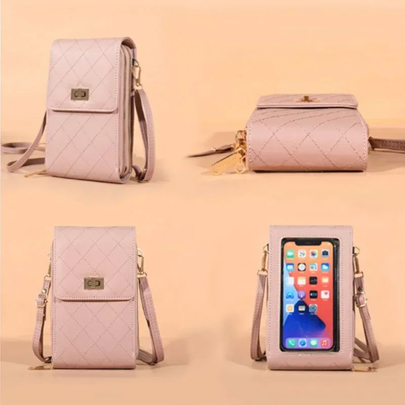 Large Capacity Mobile Wallet with Shoulder Strap Touch Screen Phone Bag for iPhone Samsung Fits Below 6.5 Inch Phones