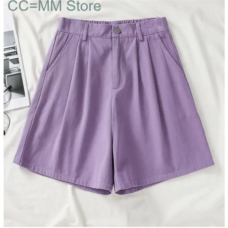 New Solid Casual Shorts for Women Summer Baggy High Waist Shorts Office Ladies Korean Fashion Pockets Shorts