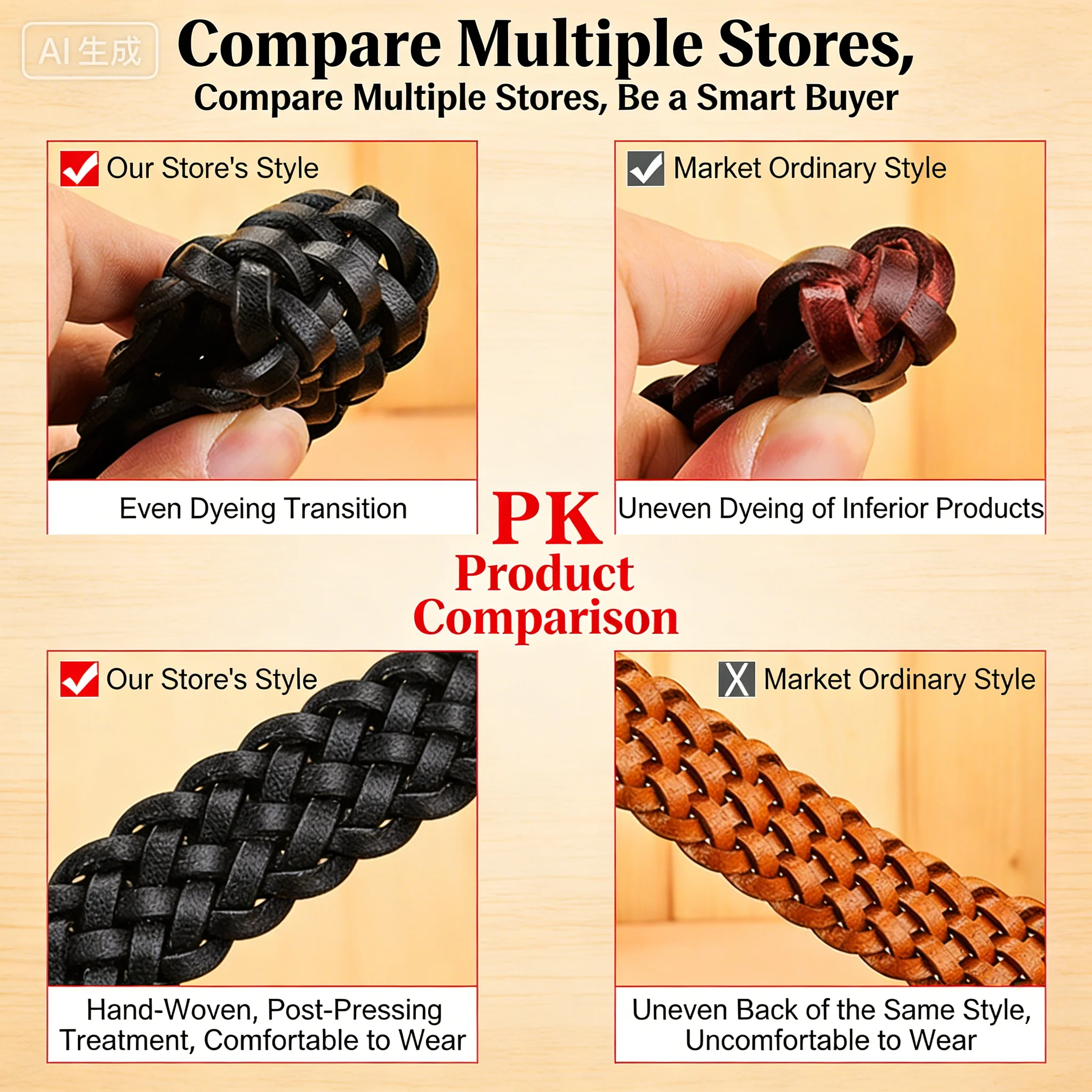 3.4cm Width Brown Real Cowhide Braided Belt Casual Needle Buckle Head Layer Hollow Hand Woven Fashionable Personalized Trouser