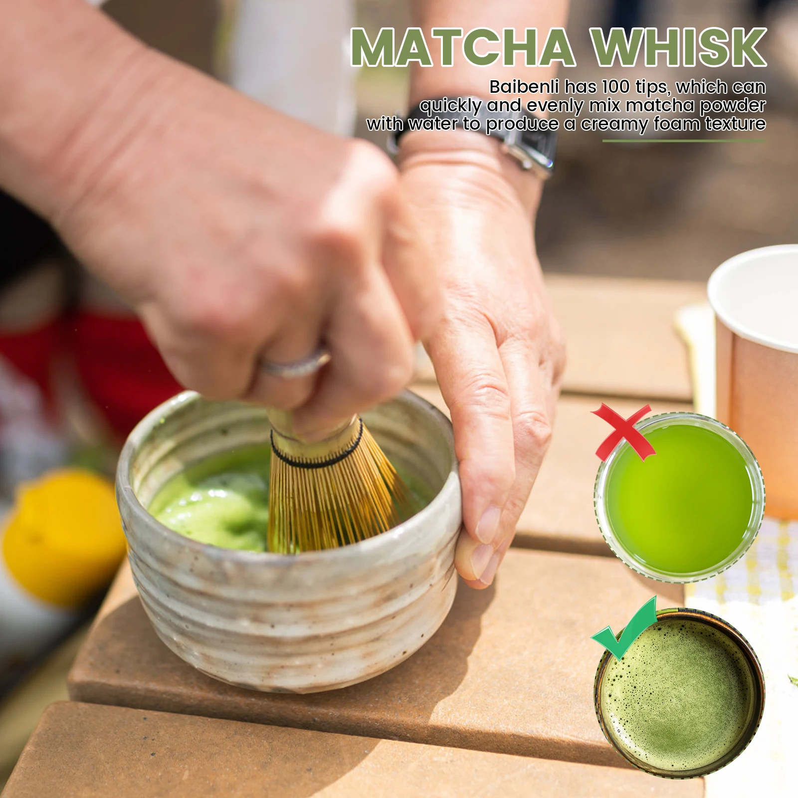 6Pcs Bamboo Wood Matcha Whisk Set for Home Easy to Clean Rust Resistant Japanese Matcha Scoop Kit tea cup set