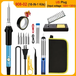 Advanced Electric Soldering Iron Kit - Adjustable 60W with Replaceable Tips - US (16 - IN - 1 US Plug - 110V)